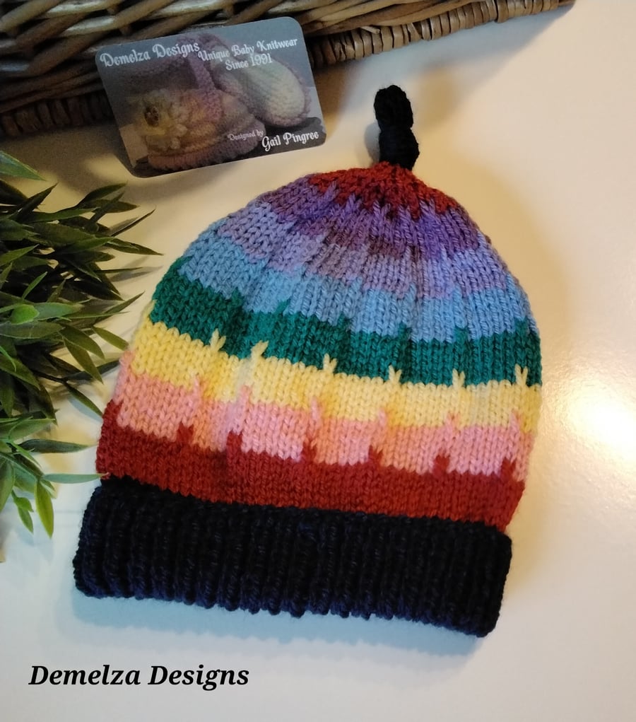 Gender Nutral Rainbow Knotted Beanie Hat 1-2 Years size 