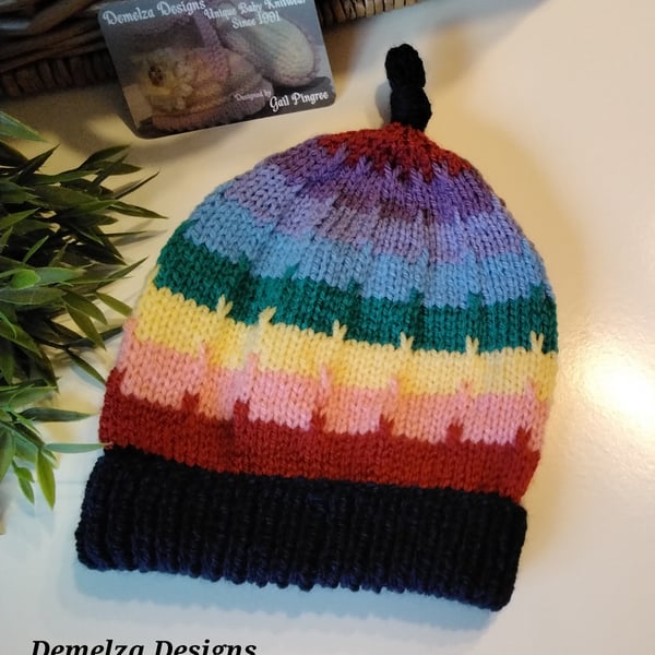 Gender Nutral Rainbow Knotted Beanie Hat 1-2 Years size 