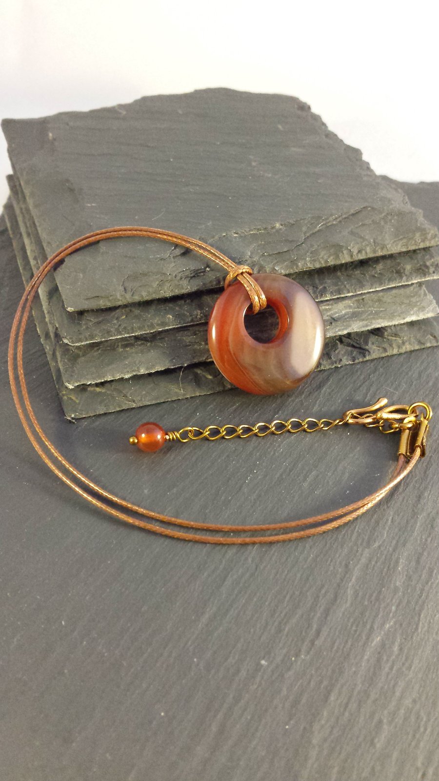 Terracotta Tones Agate Donut on Cord Necklace