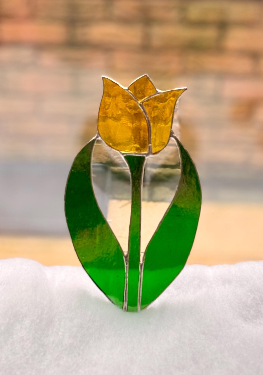 Stained glass art deco style tulip - yellow