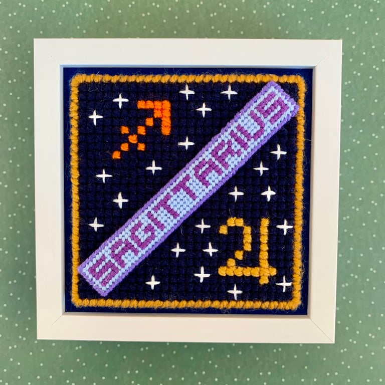 Sagittarius Zodiac Hand-Sewn Starry Night Wall-Art Framed for Wall,Table,Shelf 