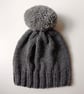 Bobble Hat in Grey Chunky Yarn with Light Grey Pom Pom - Image 5