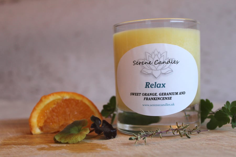Sweet Orange, geranium and Frankincense essential oil candle