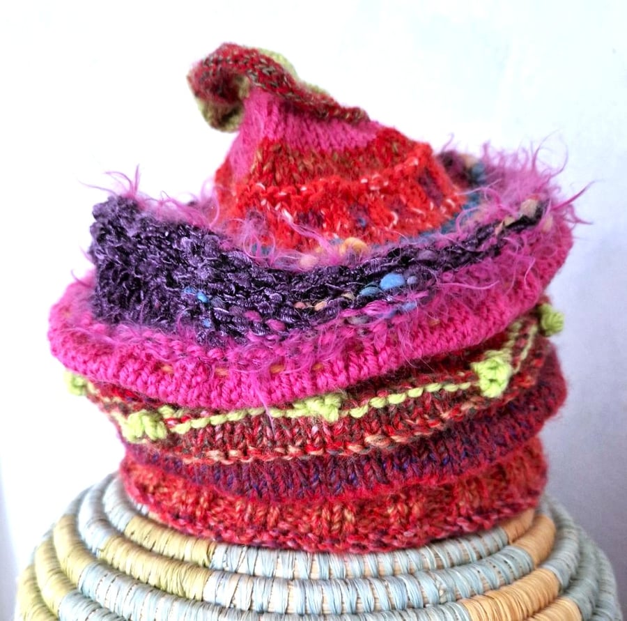 Unique, unusual colourful knitted hat
