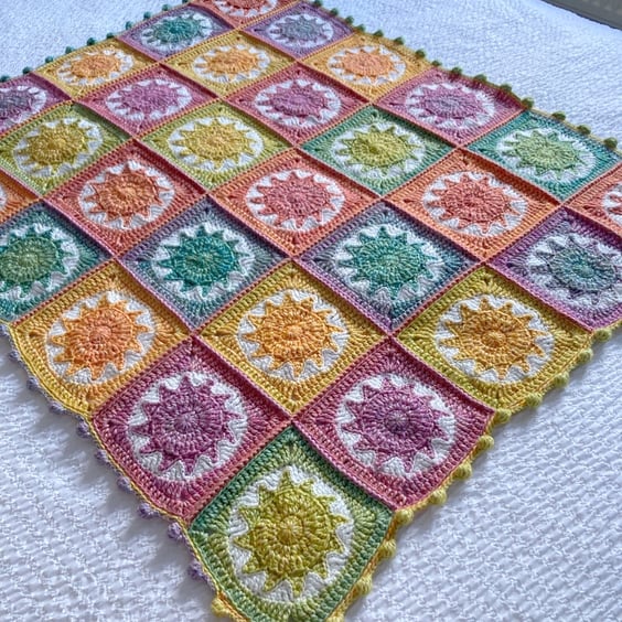 Pastel Crochet Baby Blanket Cotton Soft Summer Bobble Edge Pram Gift