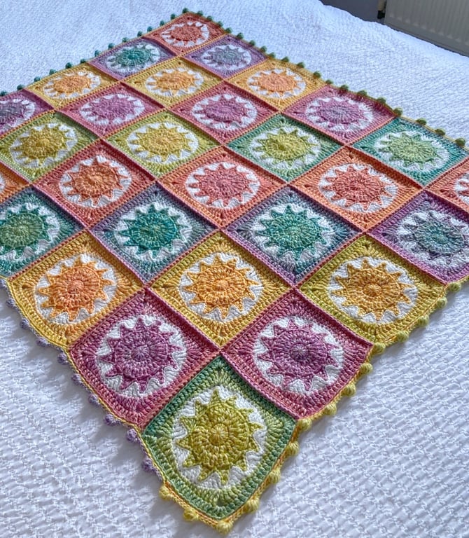 Pastel Crochet Baby Blanket Cotton Soft Summer Bobble Edge Pram Gift