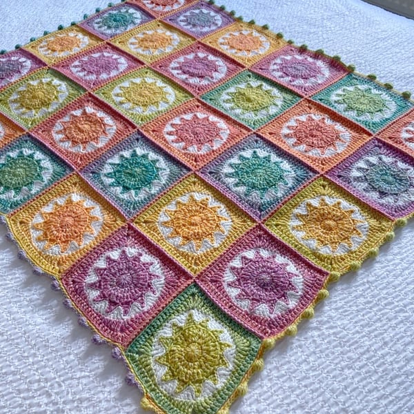 Pastel Crochet Baby Blanket Cotton Soft Summer Bobble Edge Pram Gift