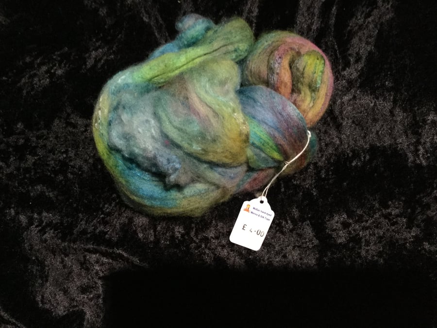 Mobair Hand Dyed Random Merino Wool & Silk Tops Garden Colours