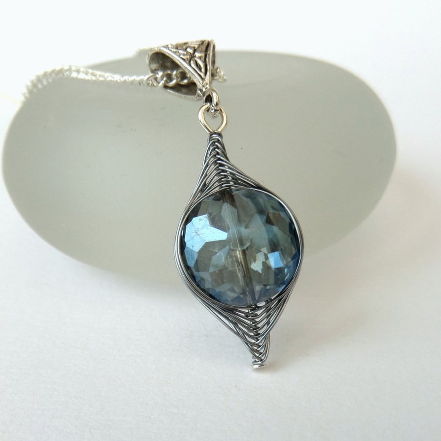 SALE: Wire wrapped crystal pendant necklace