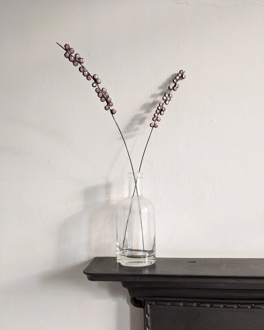 Stained Glass Wildflower, Duo of Lavender, Tiffany Suncatcher, Wire Flowers