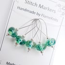Lampwork Stitch Markers - Stained Glass Greens