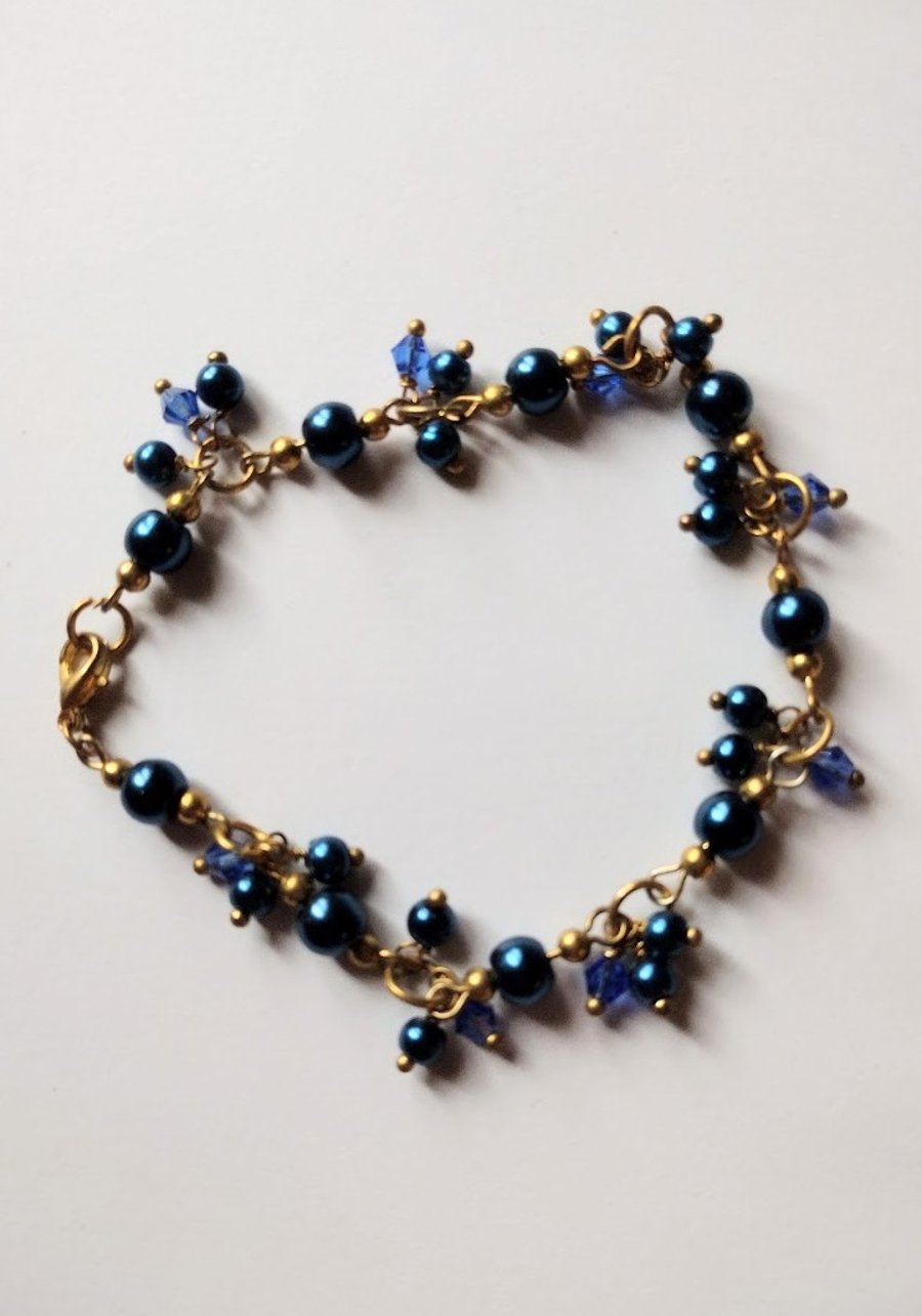 Dark blue golden beaded bracelet, navy blue bracelet 