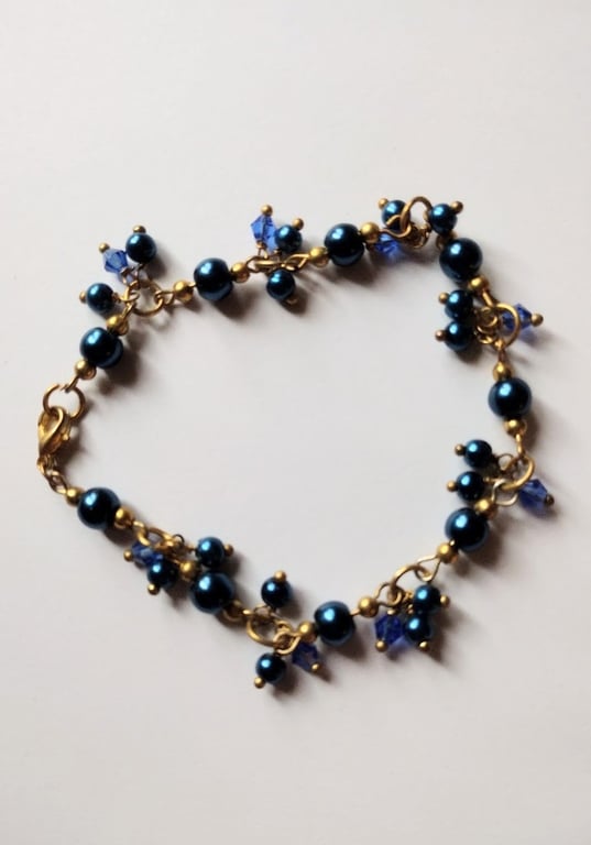 Dark blue golden beaded bracelet, navy blue bracelet 