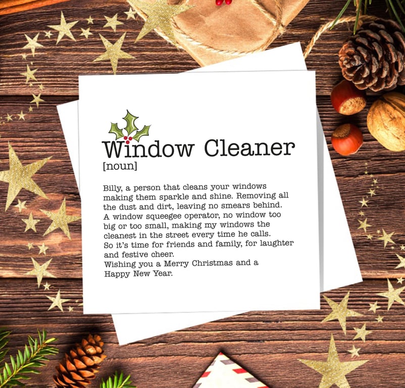 Window Cleaner Definition Christmas Card, personalised, blank inside