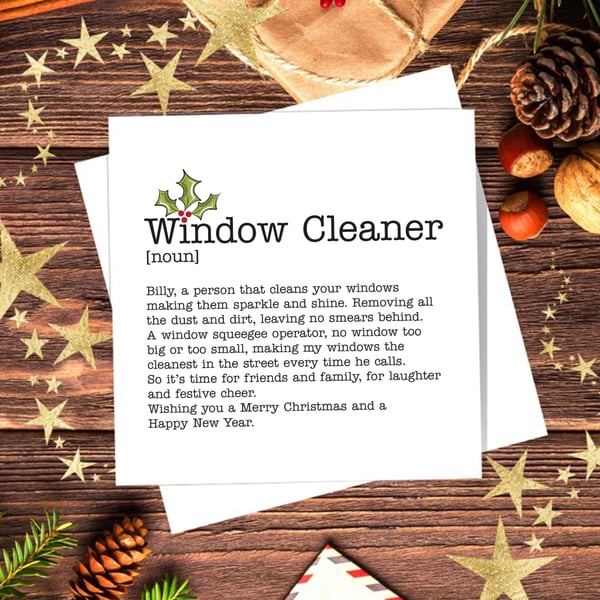 Window Cleaner Definition Christmas Card, personalised, blank inside