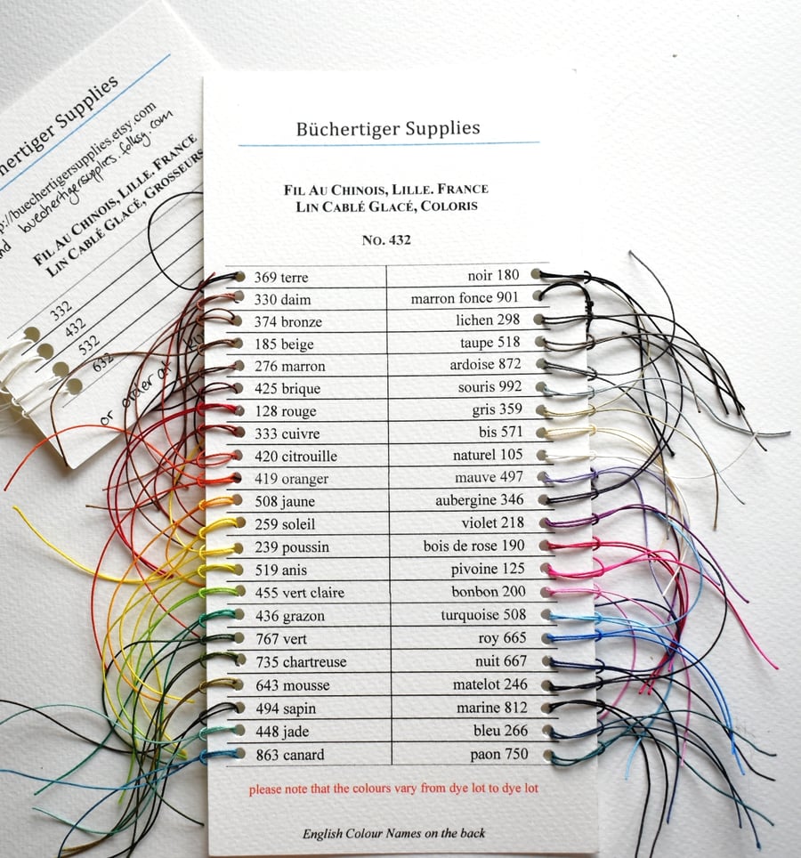 Fil Au Chinois Colour and Sample Chart
