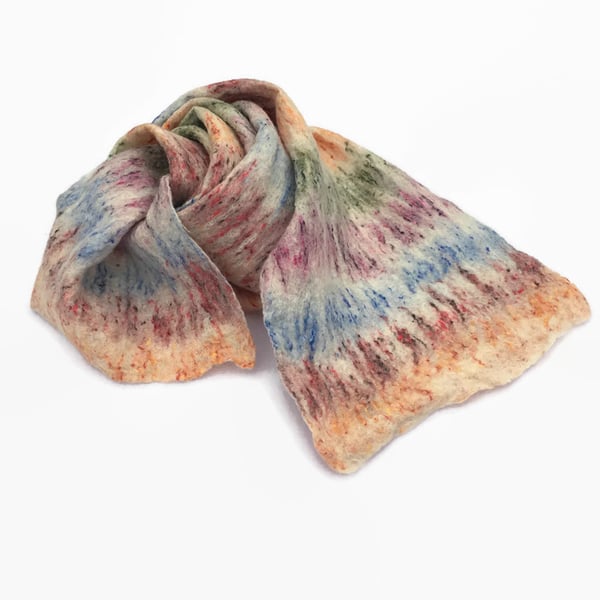 Seconds Sunday - Wool and silk felted lightweight scarf, multicoloured stripes