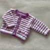 Purple and white striped baby cardigan with elephant border