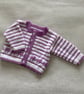 Purple and white striped baby cardigan with elephant border