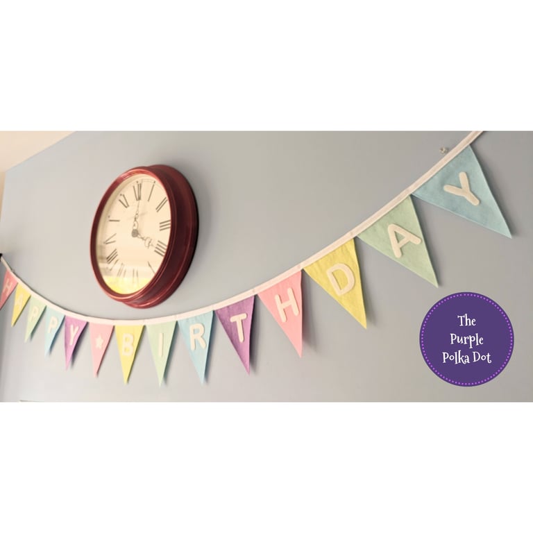 Pastel happy birthday bunting handmade from felt