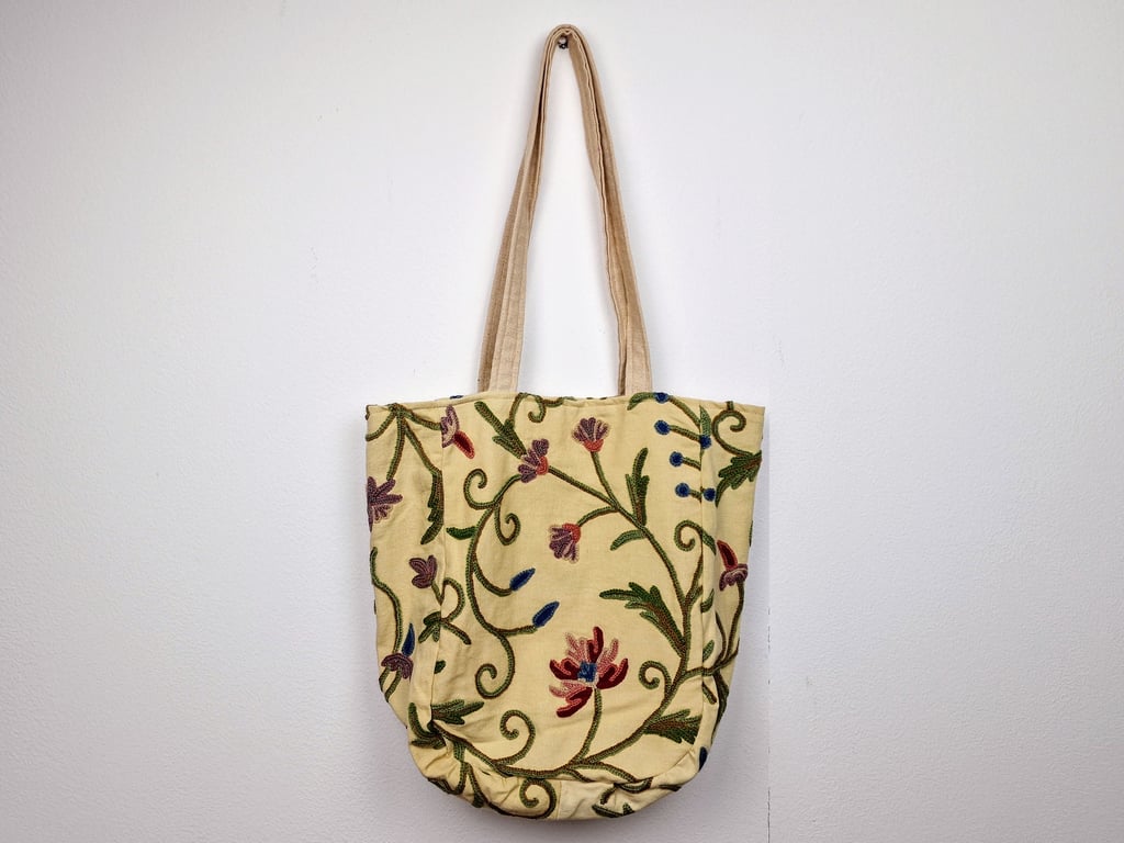 handmade Crewel work embroidery shoulder tote bag