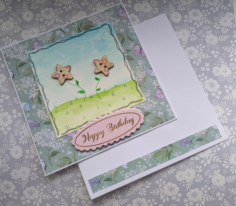 Floral handmade birthday card for her.