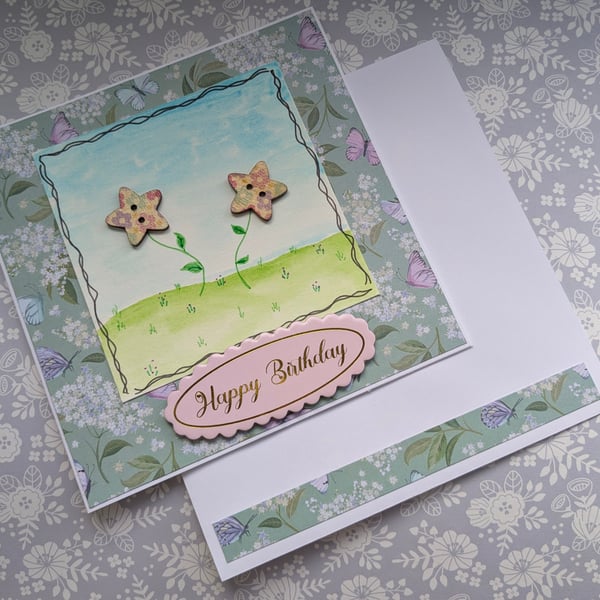 Floral handmade birthday card for her.