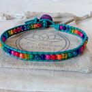 Multicoloured rainbow bead and teal leather bracelet, Pride bracelet 