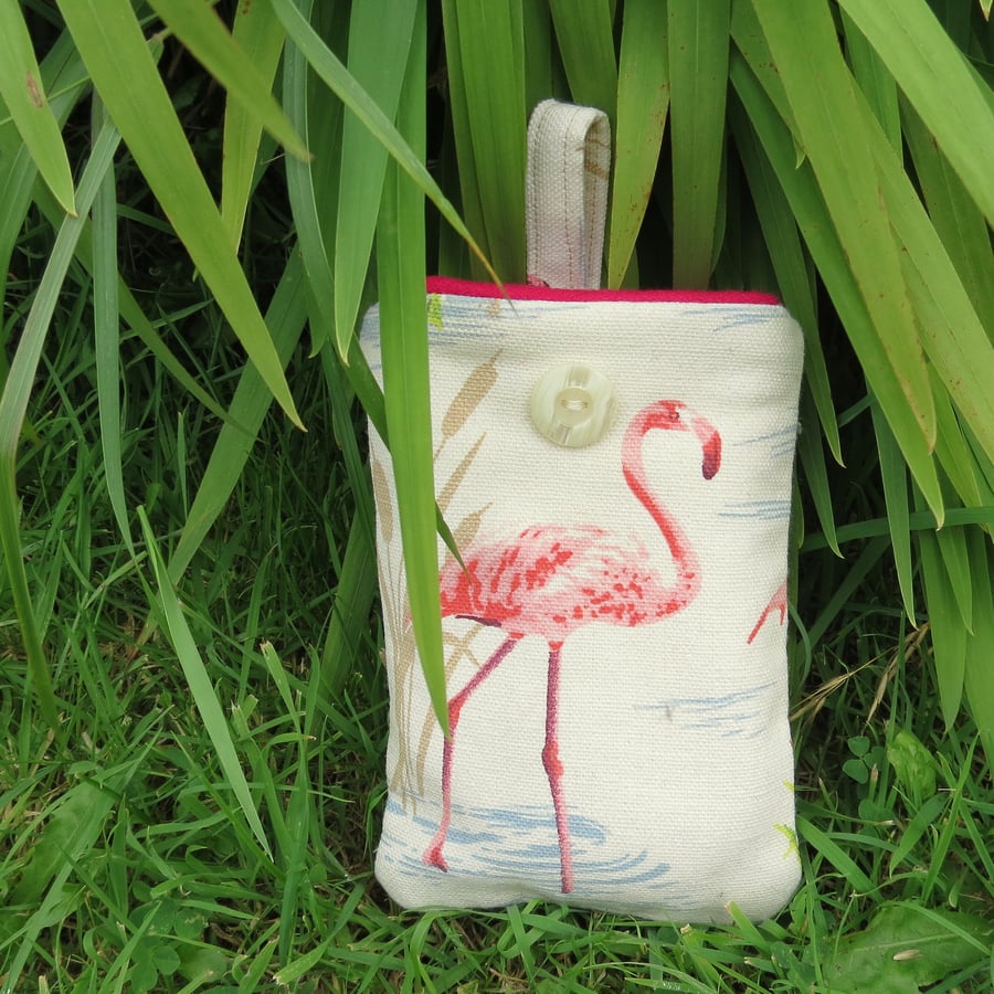 Pink flamingo.  A padded gadget sleeve, suitable for an iphone or small gadget.