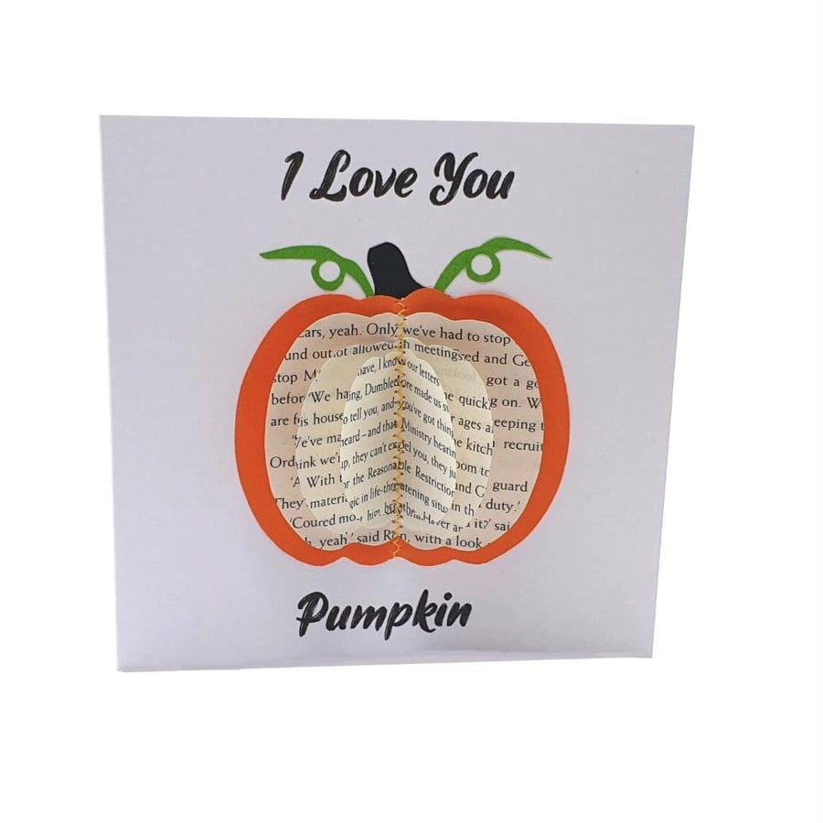 Pumpkin Card Gift - Handmade Book Page Pumpkin Card
