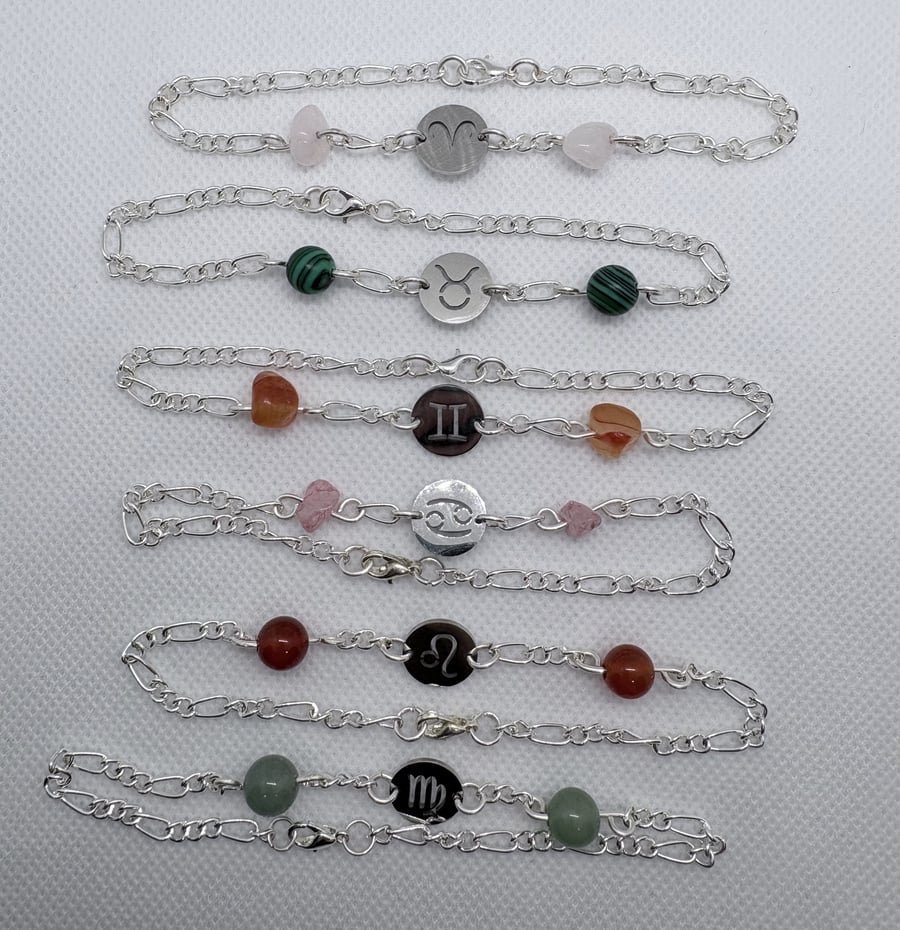 Zodiac Bracelets with semi-precious stones