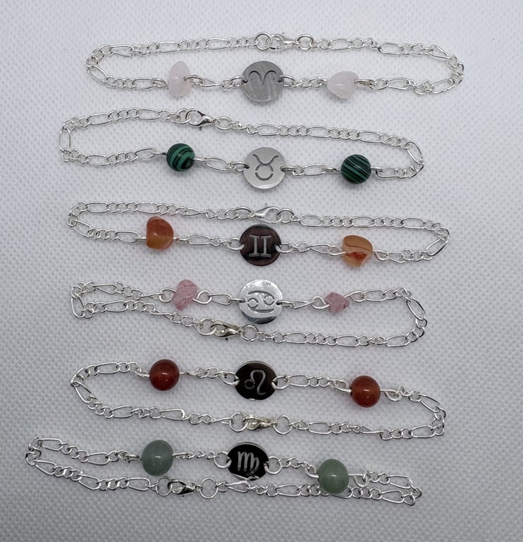 Zodiac Bracelets with semi-precious stones