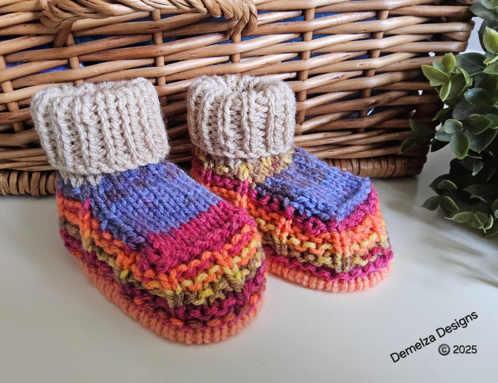 Baby Designer Hand Knitted Booties 3-6 months size 