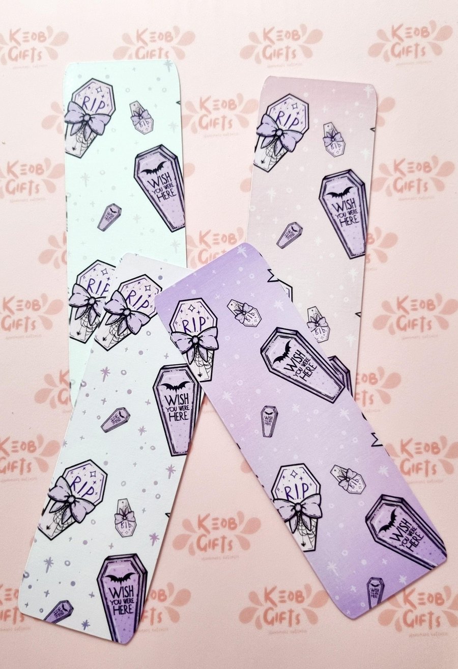 Pastel Goth Bookmark Coffin Design Glossy Lamination 4 Colours To Choose From
