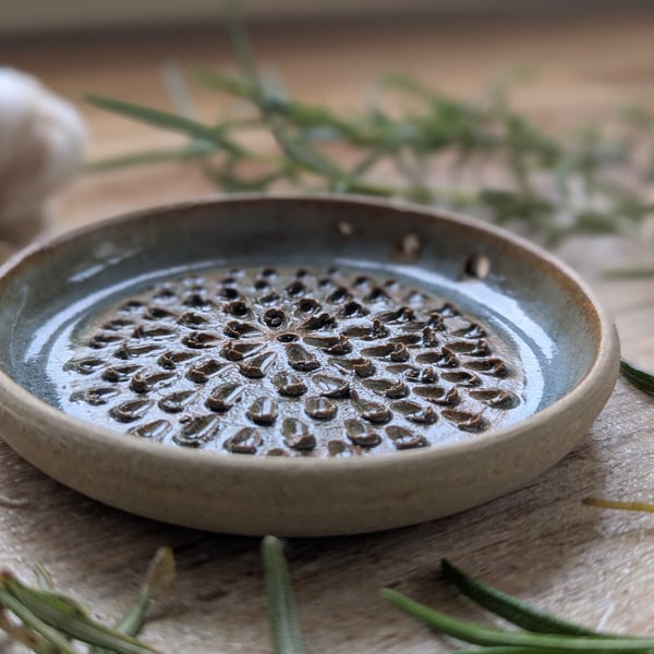 Hand thrown grater and herb stripper 