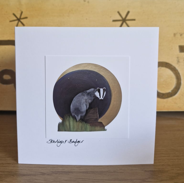 Starlight Badger Handmade Greetings Card