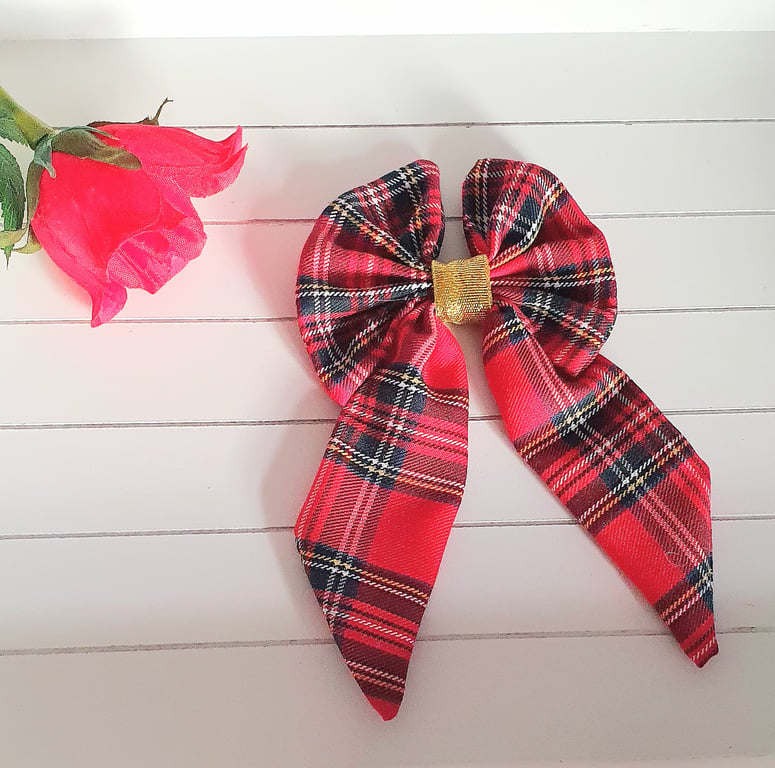 Large Red Tartan Bow