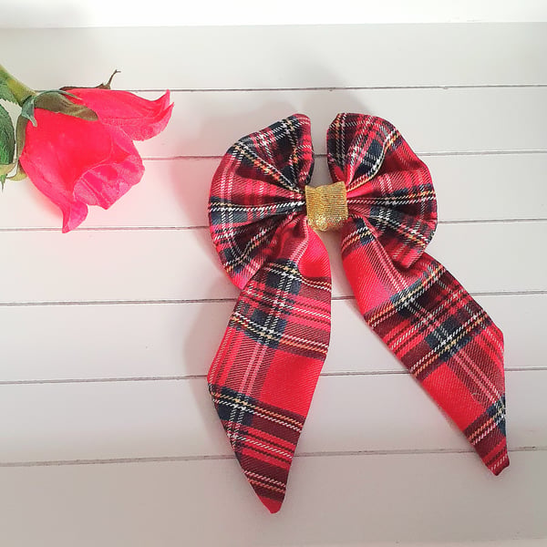 Large Red Tartan Bow