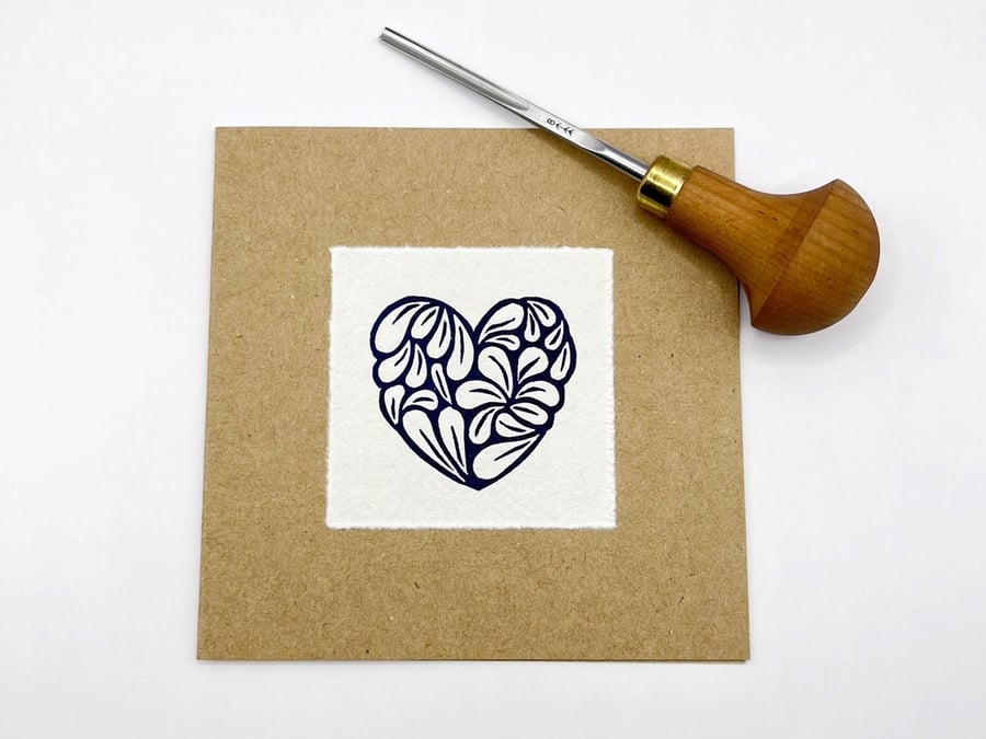 Mini Mussel Shells Heart Card - Original Lino Print
