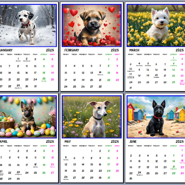 2025 A4 Cute Puppies Calendar 