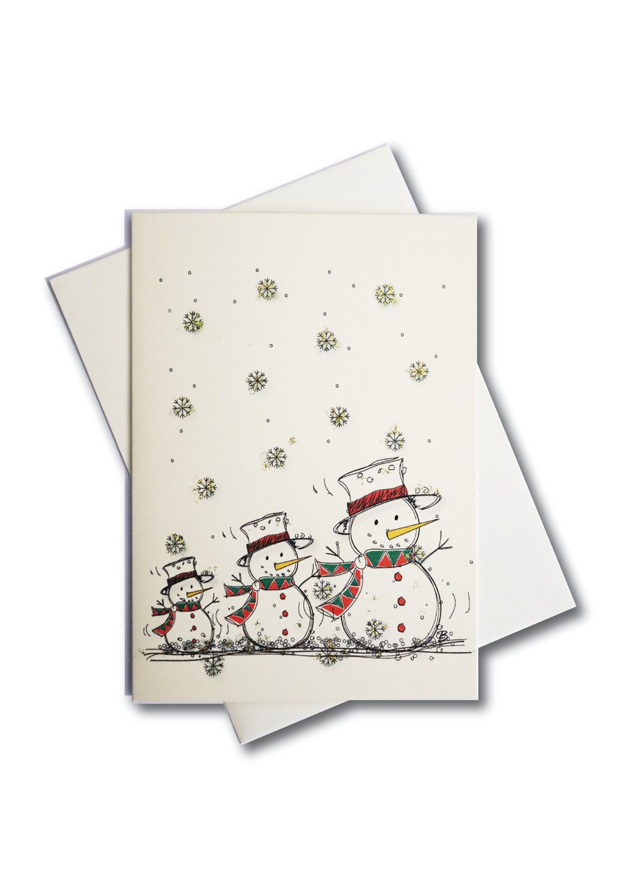 Hand Drawn Style Christmas Card - Three snowmen