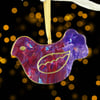 Hanging Bird Ceramic Christmas decoration purple gold