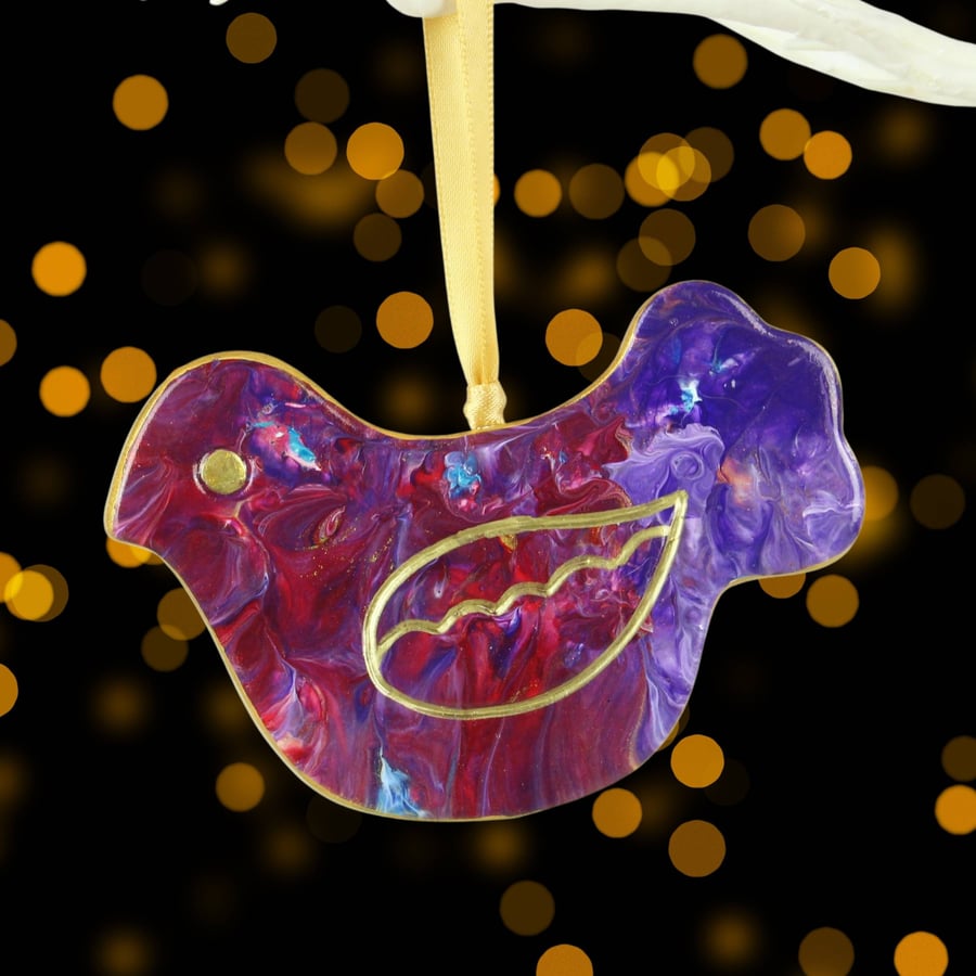 Hanging Bird Ceramic Christmas decoration purple gold