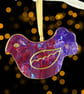 Hanging Bird Ceramic Christmas decoration purple gold