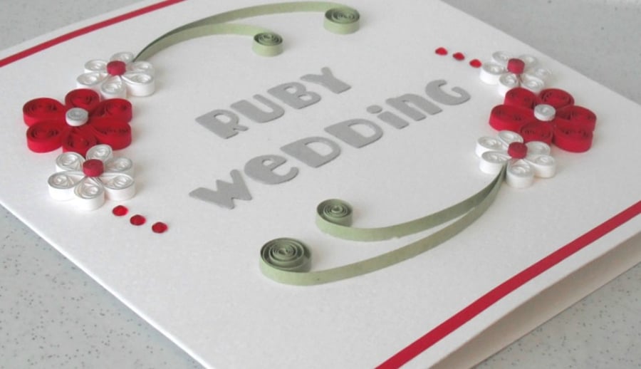Quilled 40th anniversary card, ruby wedding, co... - Folksy