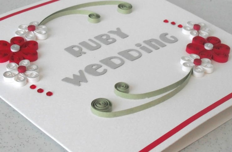 Quilled 40th anniversary card, ruby wedding, co... - Folksy