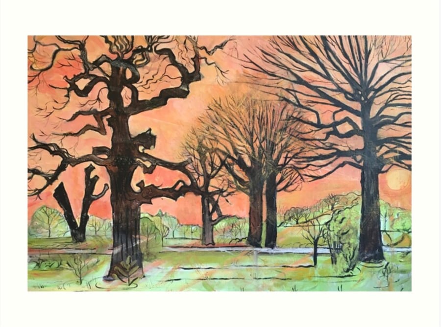 ‘Flaming Skies On A January Afternoon’ Art Print By Sally Anne Wake Jones