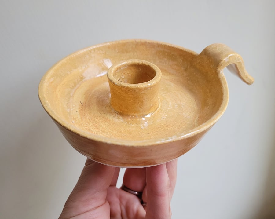 Beige biscuit pottery candle holder with handle, pottery gift Seconds Sunday 