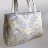 Elegant yellow and grey shoulder bag with birds, tote bag