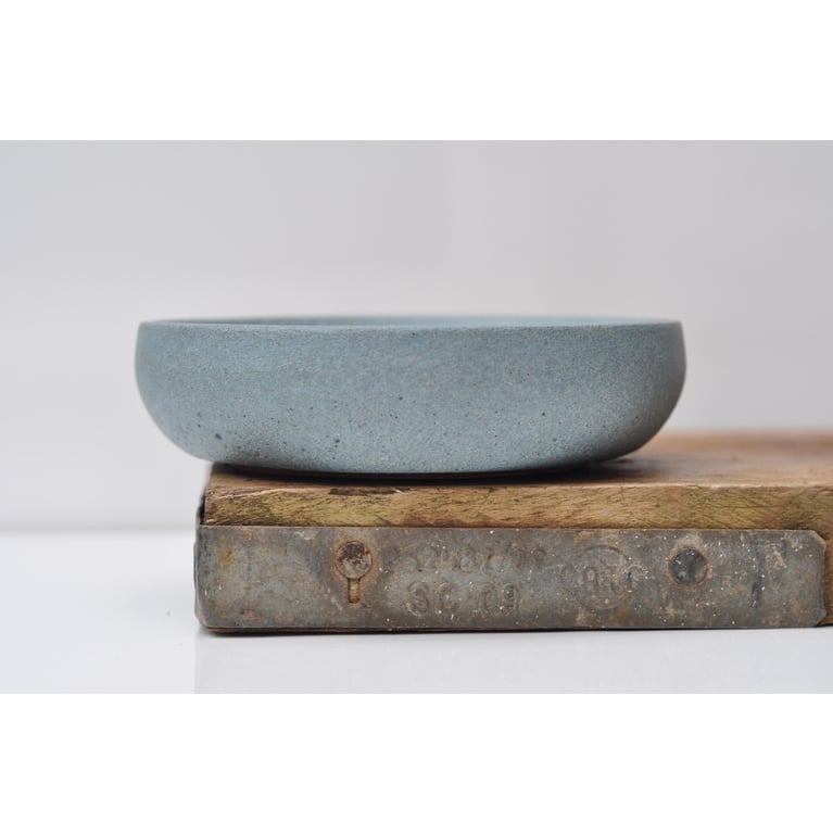 Small Concrete Bowl: Handmade Grey Blue Cement Key & Jewelry Dish Textured